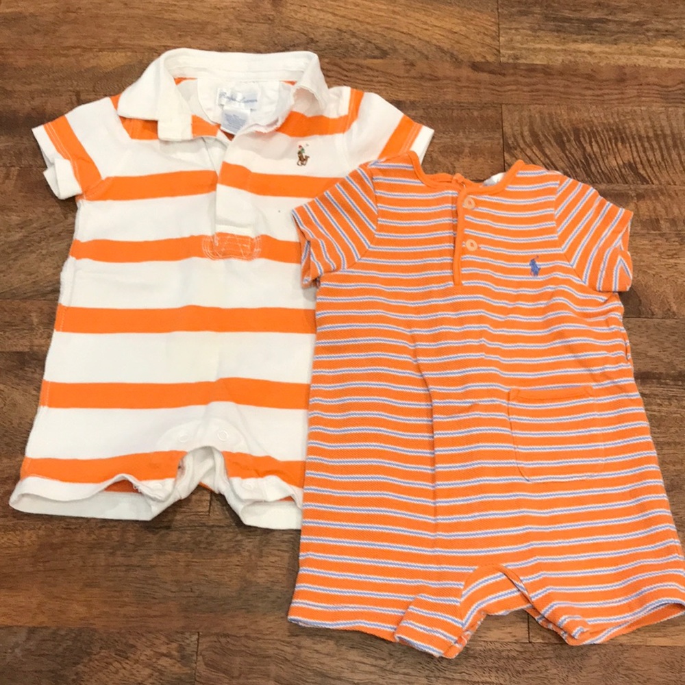 Ralph Lauren Baby Boy Orange Shortalls 0-3M 2-Pk